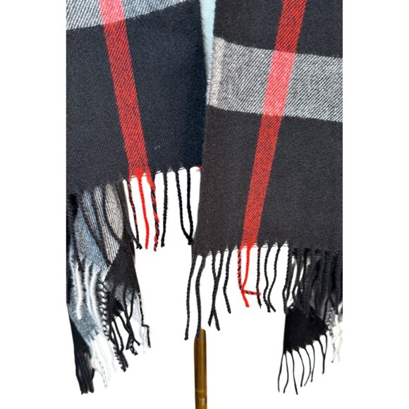 2/$30 New Cashmere Blend Plaid Black Red White Shawl Wrap With Fringe - Picture 6 of 11